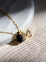 Dainty Black Onyx Crystal Initial Necklace