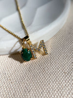 Dainty Malachite Crystal Initial Necklace